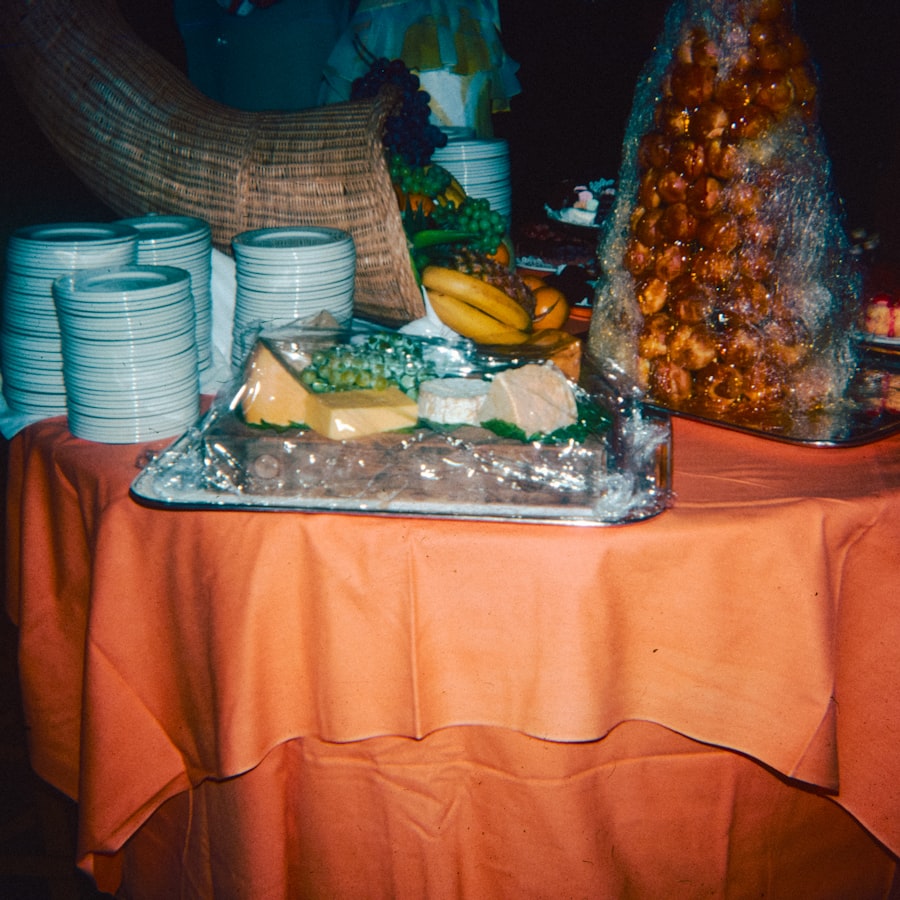 Office buffet table set for a team birthday celebration