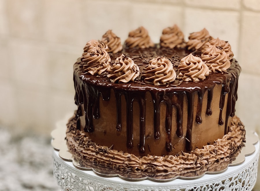 A frosted chocolate birthday cake — the traditional rival to donuts