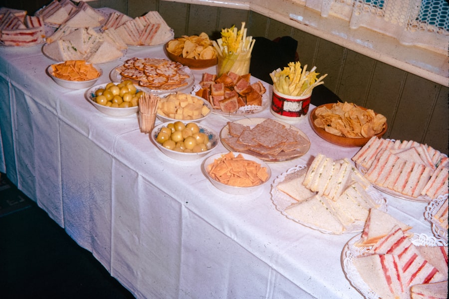 Table laden with party snacks for the month’s shared birthdays
