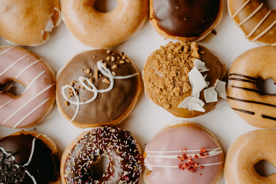 Assorted doughnuts filling a serving tray