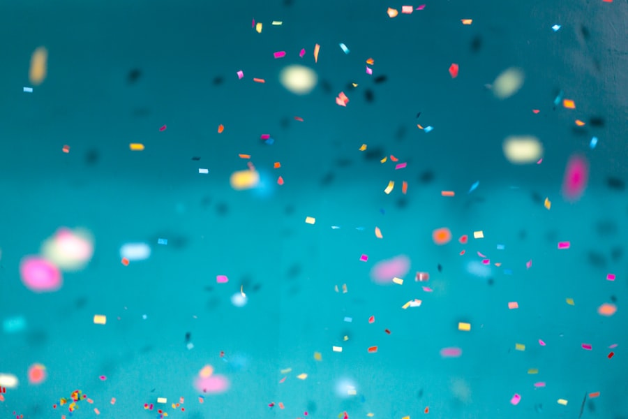Confetti marking a birthday celebrated across two offices