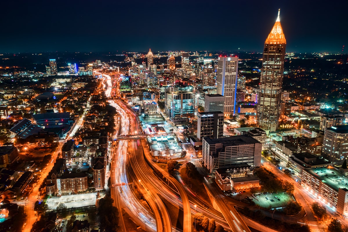 Atlanta skyline glowing at night