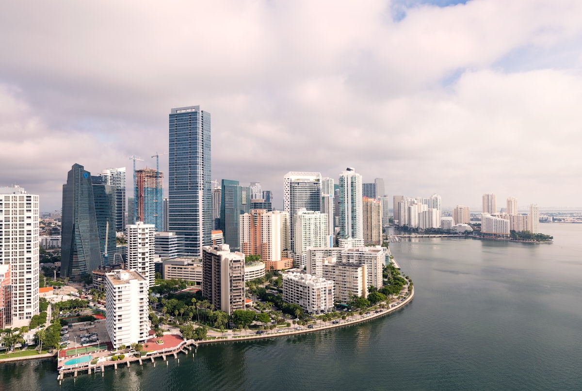 Aerial view of Miami high-rises along the water