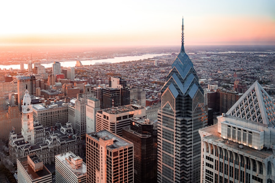 Aerial view of Philadelphia city buildings